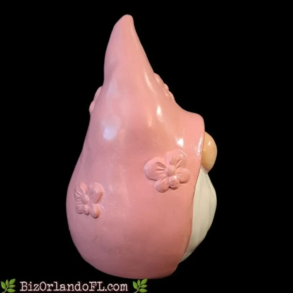 HOME DECOR: Fairly Garden Pink & White Gnome Ceramic Statue Figurine 5” Tall HTF